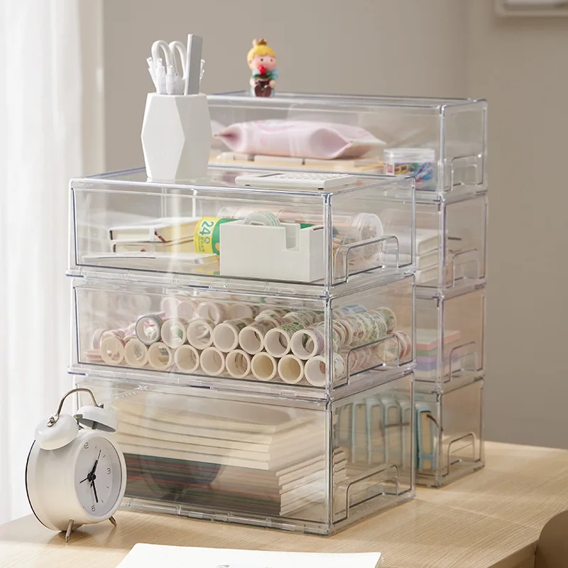 Imagem -05 - Empilhável Transparente Desktop Gaveta tipo Caixa de Armazenamento Mini Cosmetic Storage Organizer Sundrie Titular Home Office Storage Box Novo