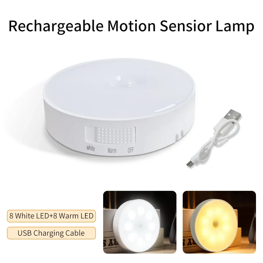 Rechargeable Battery Powered Lamp Night Light Bulb Sensor Movement USB Charging Wireless Motion Sensor Emergency Lighting House