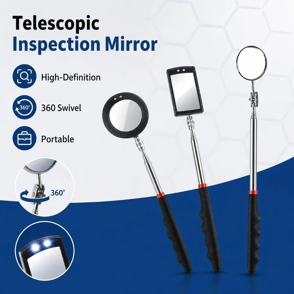LED Light Telescopic Inspection Mirror High-Definition Portable Vehicle Inspection Mirror Handheld Universal