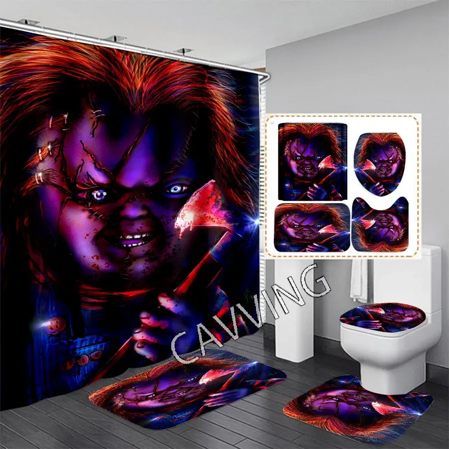 CHUCKY  3D Printed  Shower Curtain Waterproof Bathroom Curtain Anti-slip Bath Mat Set Toilet Rugs Carpet Home