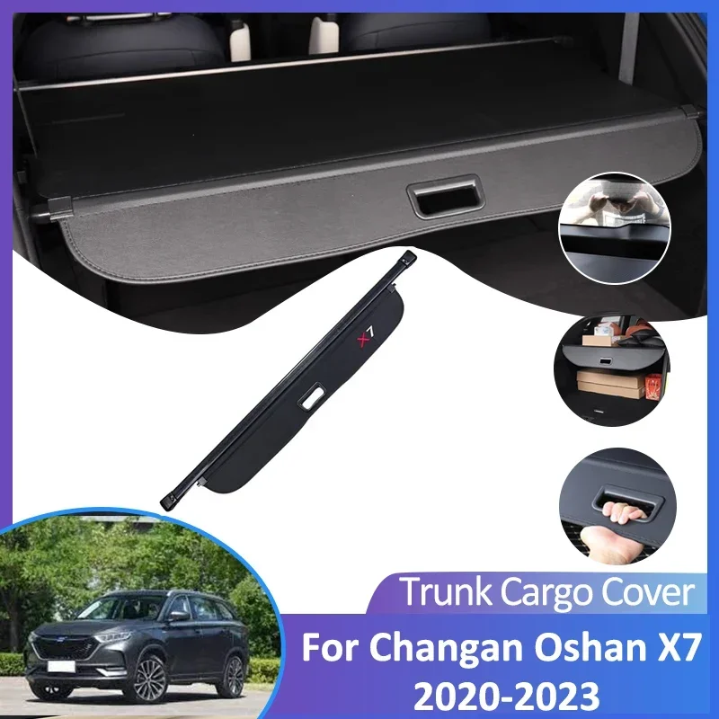 For Changan Oshan X7 2020 2021 2022 2023 Auto Rear Trunk Cargo Cover Retractable Luggage Curtain with logo Accessorie Waterproof