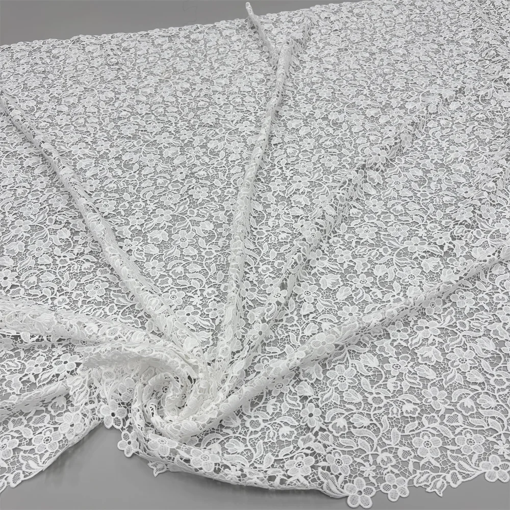 Nigerianischer Luxus-Stoff 2026 Hochwertige Spitze Wasserlösliche Bestickte Modische Weiche Weiße Spitze 5 Yard – Detail 8