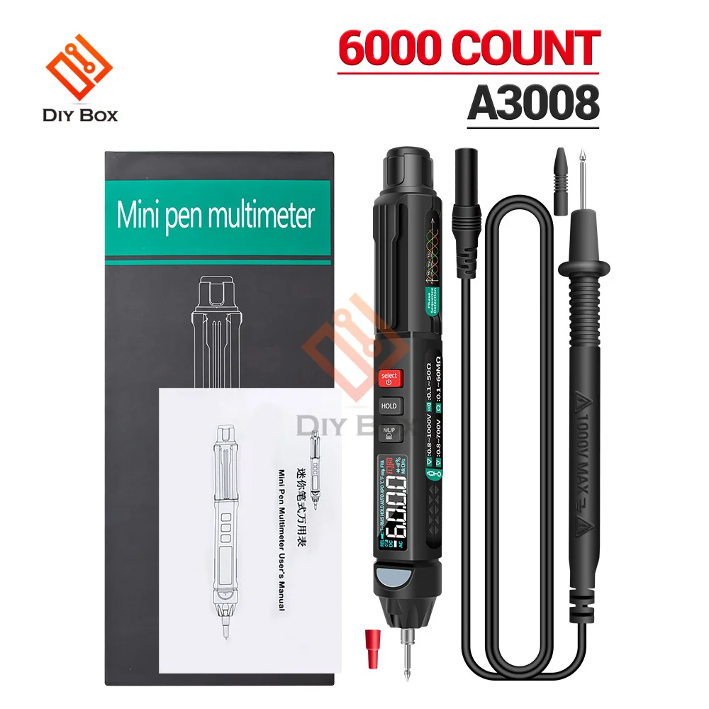 A3008 Pen Multimeter 6000 Counts Digital Multimeter Meter Tester Backlight Flashlight NCV Auto-off Multiple Accessories