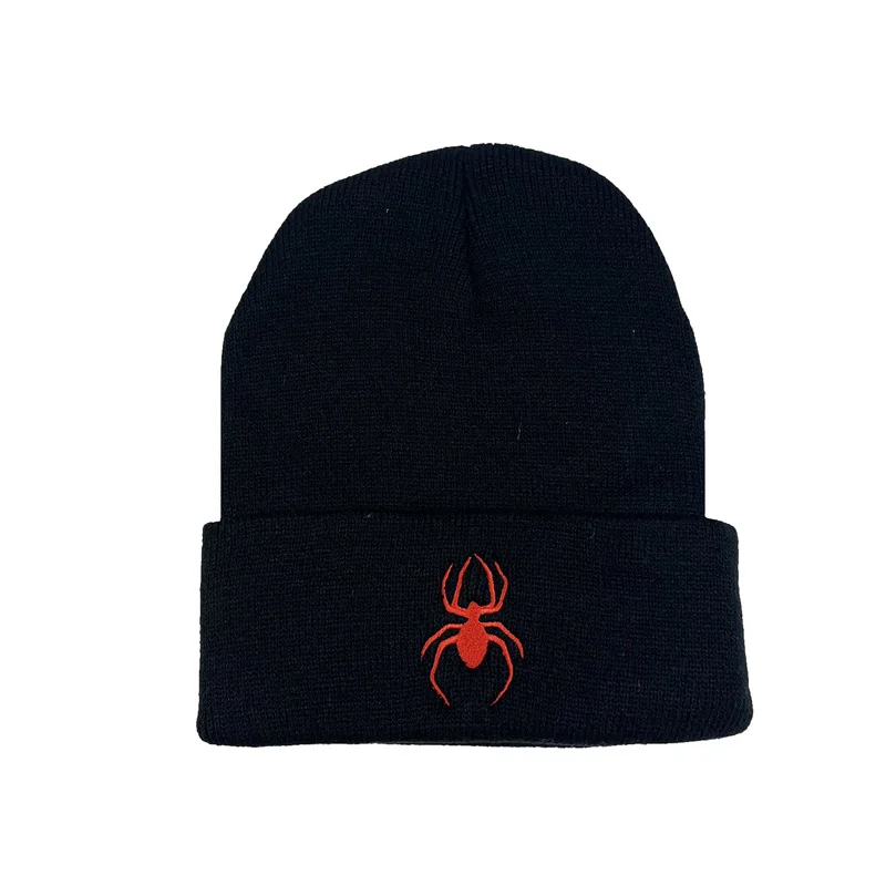 Spider-embroidered knitted hats for men and women, autumn and winter outdoor warm sports events, woolen hats, bean hats