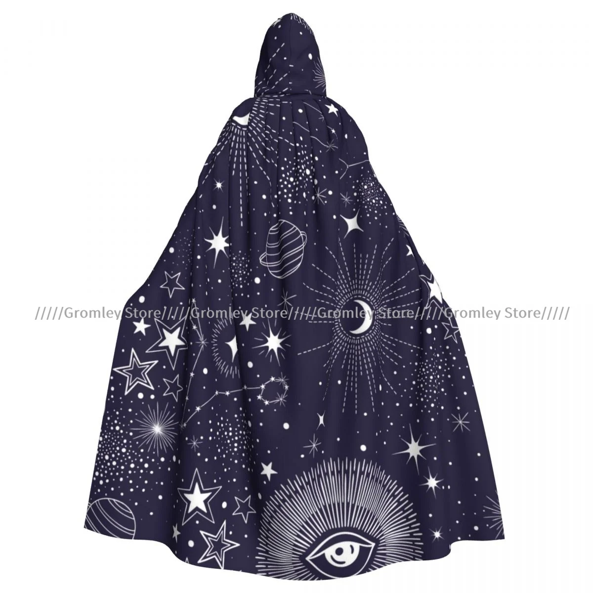 Stars Sun Moon Constellation Planet And Eyes Cloak Cape Hooded Medieval Costume Witch Wicca Vampire Halloween Costume Dress Coat