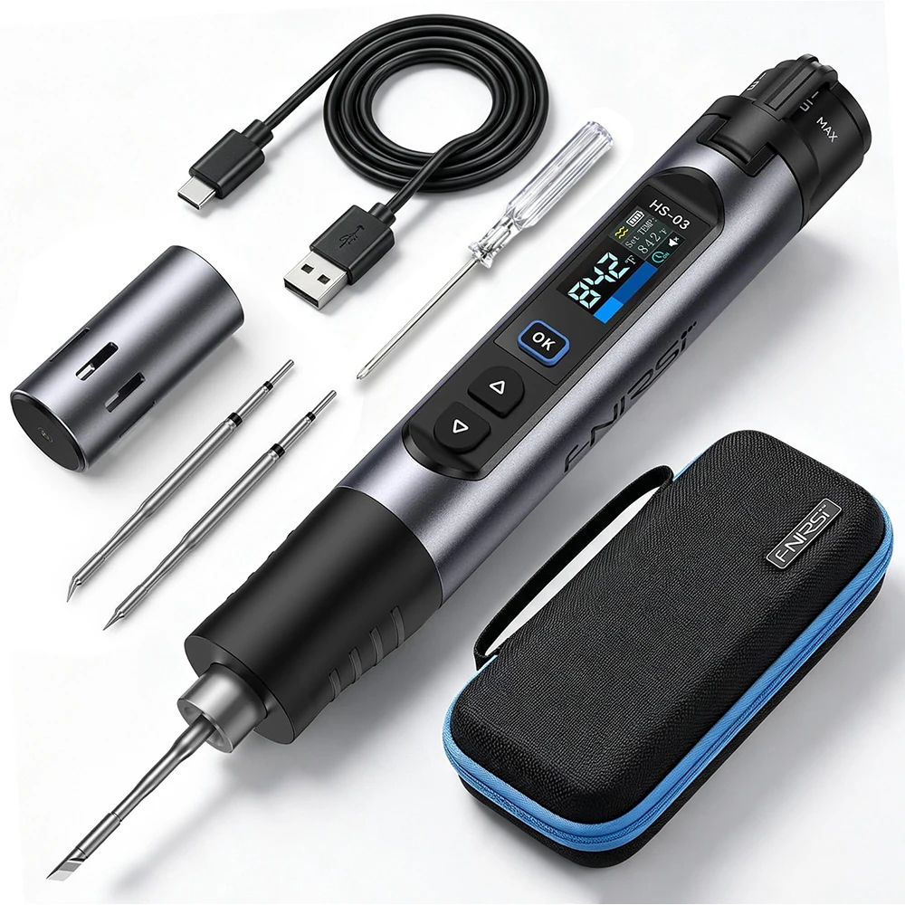 Kabelloses Lötkolben-Set, 2600mAh Wiederaufladbare Tragbare Lötpistole, Schnelle Aufheizzeit, Einstellbare Temperatur 100-450 ° C, LCD 0,96" IPS-Bildschirm, kabelloses Schweißgerät für
