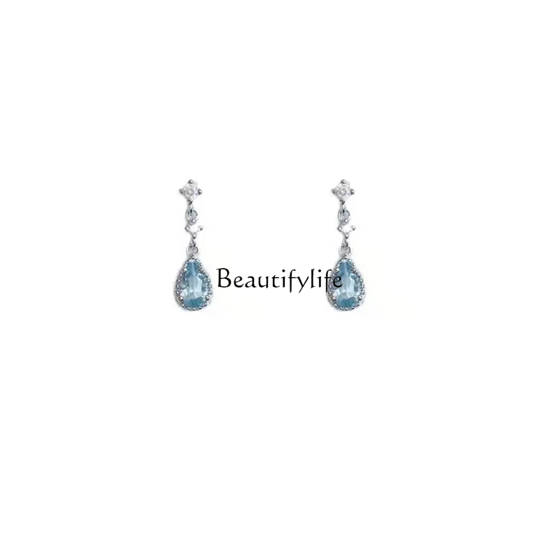 

Blue teardrop earrings women's simple niche design sense high-end temperament earrings