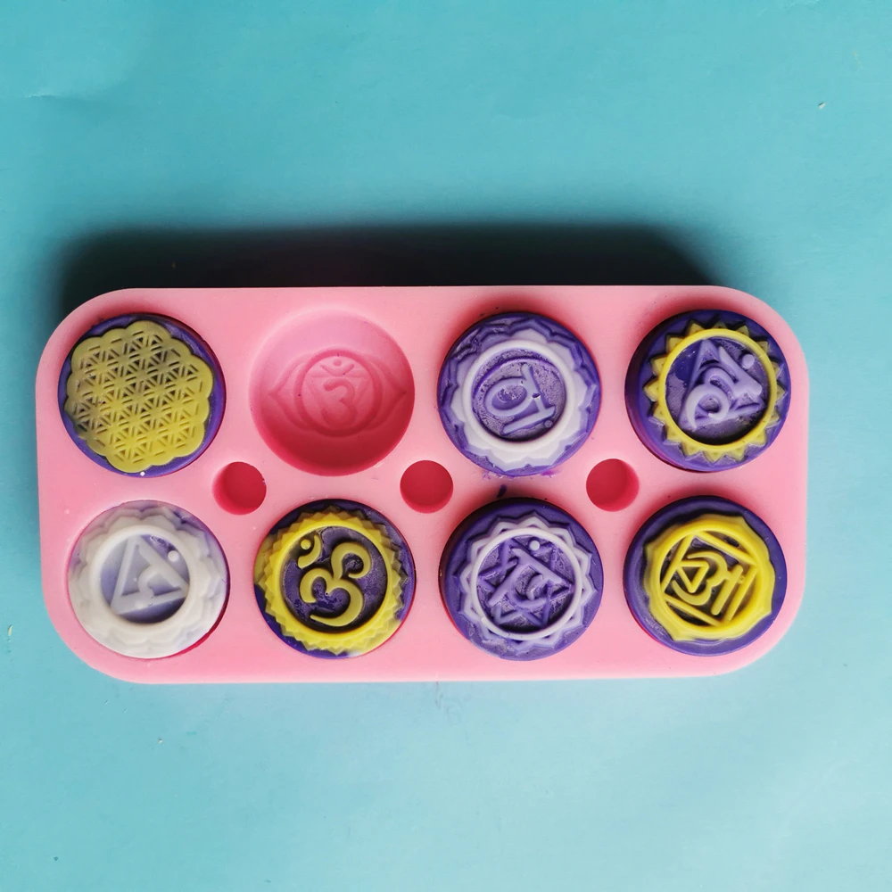 Diy candle making molds Latest unique Soap Silicone Mold with Symbols Round Chakras Silicone Moulds