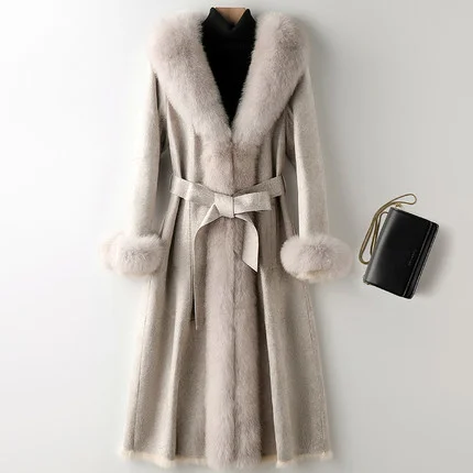 

Rabbit Fur Women's Coat Female Winter Clothes Women Long Coats and Jackets Real Fox Rur Collar 2023 Mujeres Abrigos 1210