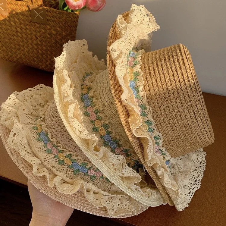 

French Lolita Lolita Lace Straw Hat Seaside Beach Shade Big Brim