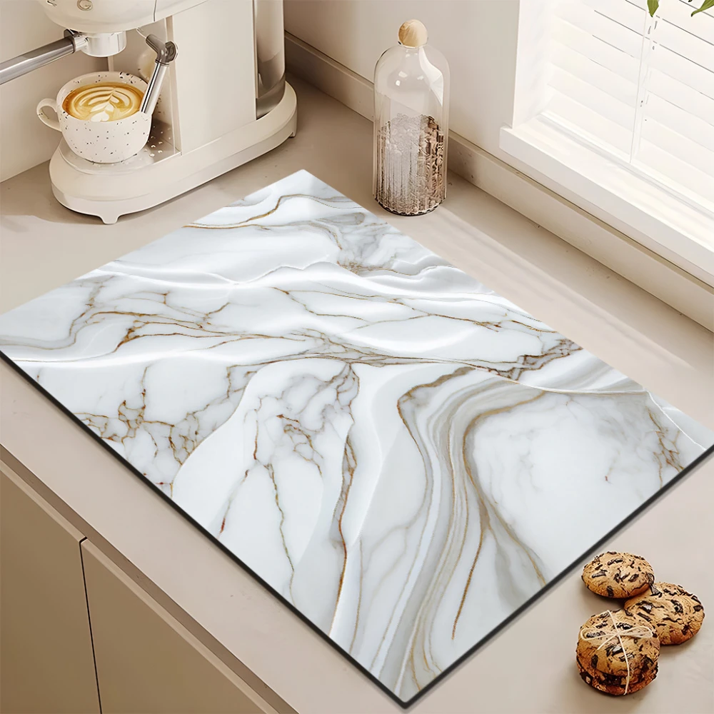 1pcs Marble Texture Drying Mat for Kitchen Countertop Absorbent Quick Dry Dish Rack Pad Non Slip Tableware Drainage Coaster Home