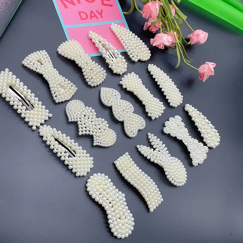 2/5/15pcs Fashion Sweet Flower Hair Clips Multifunctional Pearl Bangs Hair Clips Side Clips Duckbill Clips Hair Accessories