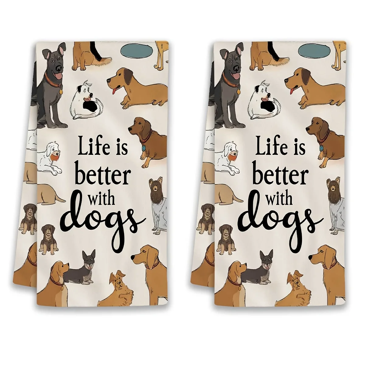 2-Pack cute puppy kitchen rag design, soft polyester dishcloth for cooking, modern cartoon style