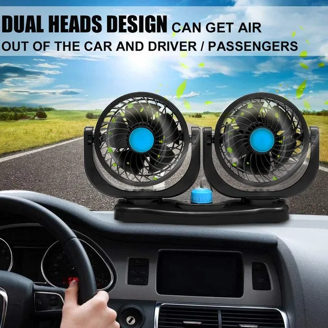 

Double Headed Car Fan 12V Electric Quiet Cooling Dashboard Portable Efficient Rotatable for Truck Vehicle