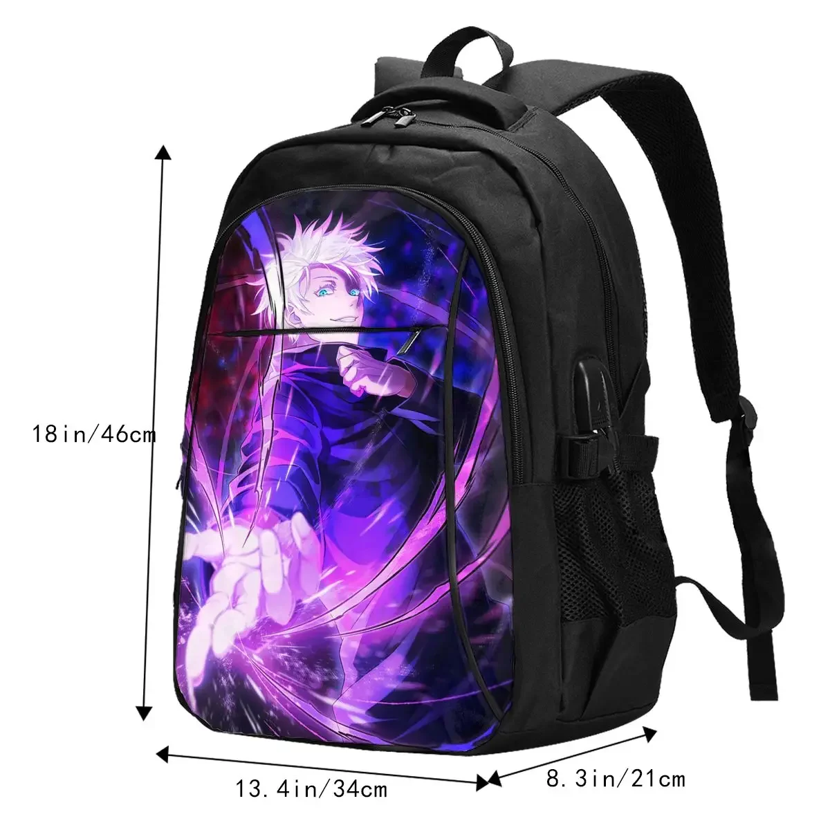 Anime Jujutsu Kaisen Travel Laptop Backpack, Business Water Resistant Laptop Backpack with USB Charging Port, College Bag