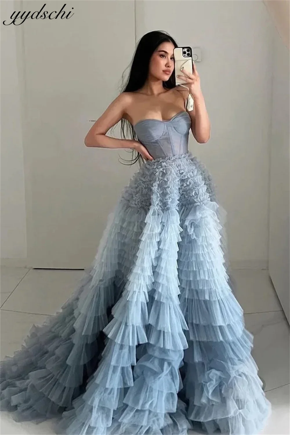 Customized Elegant Strapless Tulle Sweetheart Backless A-Line 2024 Cocktail&Homecoming Dress formal occasion dresses Court Train