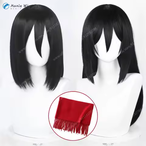 High Quality Anime Mikasa Ackerman Cosplay Wig 50cm/35cm Long Black Heat Resistant Synthetic Hair Halloween Party Wigs + Wig Cap