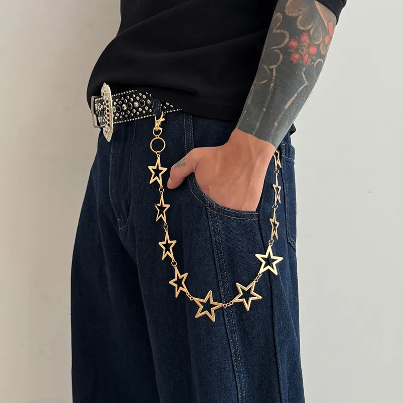

Винтажные ремни в стиле хип-хоп, автомобильные джинсы, брюки, брелок для ключей, кольцо для женщин и мужчин, подвесные цепочки с кисточками в виде звезды для сумки