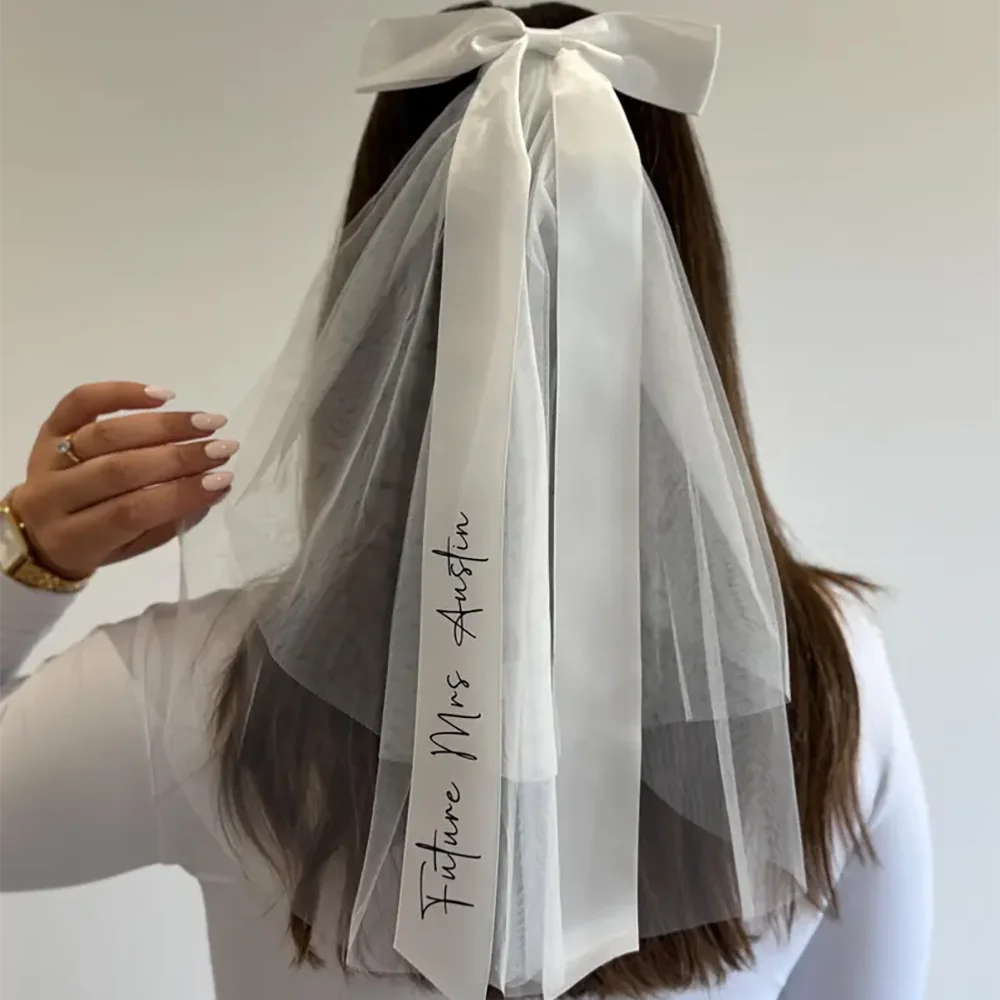 

Personalised Bridal Veil Bachelorette Party Bow Veil Future Mrs Gift Bride To Be Accessories Wedding Engagement Bridal Shower