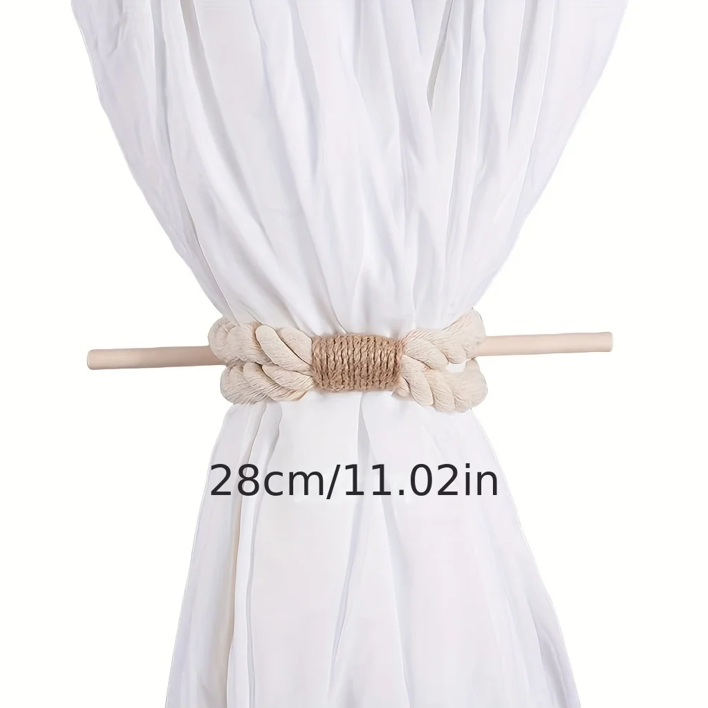 1PC Nordic Style Solid Wood Sticks/Coarse Rope And Hemp Rope/Easy Curtain Fixation/Suitable for Bedroom Curtain Buckle