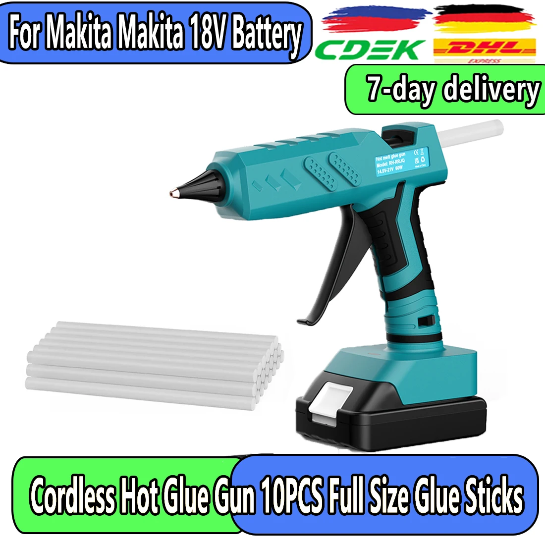 

Cordless Hot Glue Gun for Makita 18V Battery Handheld Electric Power Glue Gun for Arts Crafts DIY with 20 0.43" Glue Sticks