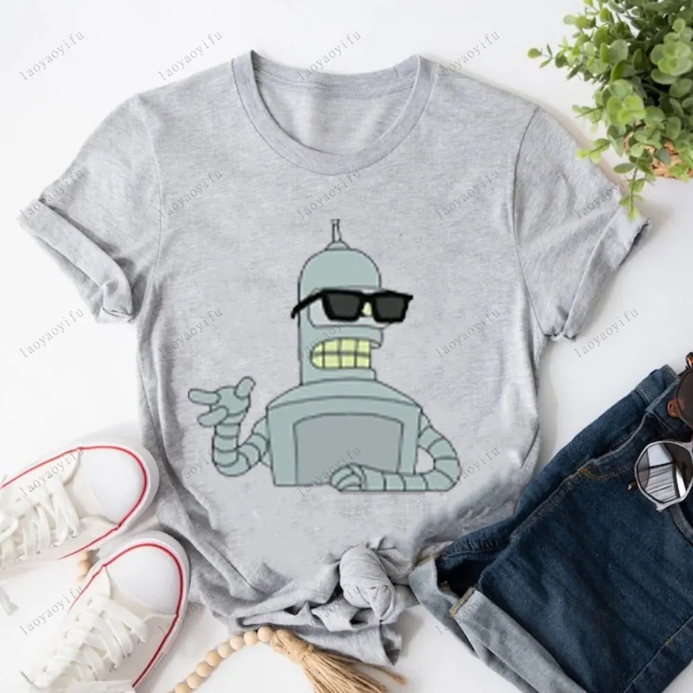 F-Futuramas ريترو كوميدي امرأة رجل تي شيرت الصيف الكرتون طباعة الصيف النساء القطن للجنسين قمصان ملابس يومية قصيرة الأكمام بلايز