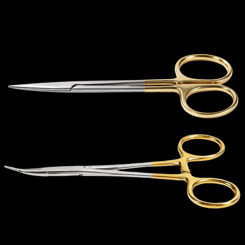 1pc Stainless Steel Multifunctional Needle Holder Straight Head Elbow 12.5cm Needle Holder Gold Handle Clamp Surgical Instrument