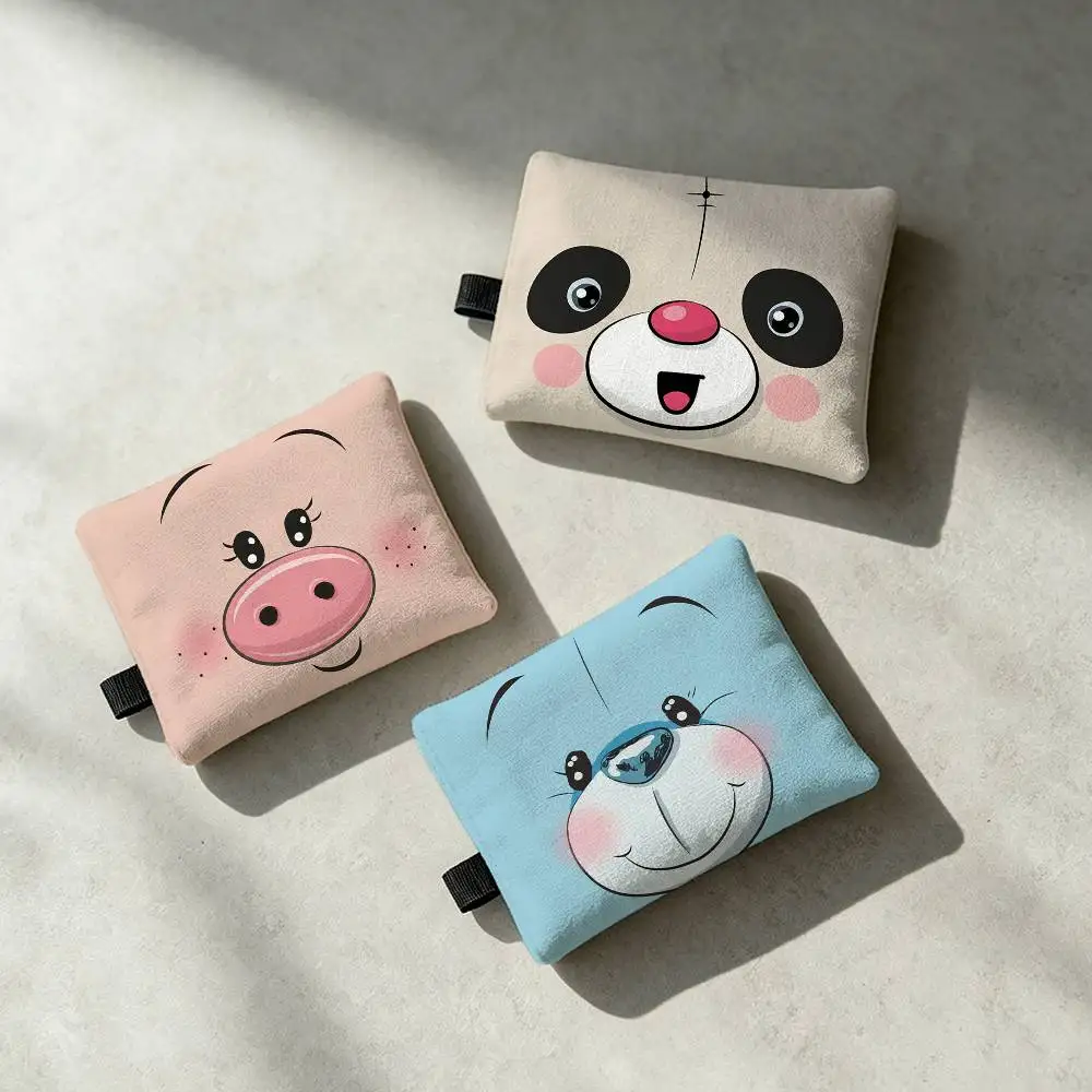 Cartoon Pig Bear Fox Frog Pattern Waterproof Zippered Coin Purse – Lightweight Hanging Wallet For Coins ID Cards