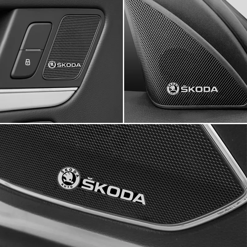 4pcs 3D aluminum speaker stereo speaker badge emblem Sticker for Skoda Octavia A5 A7 RS Fabia Superb Accessories Car-Styling