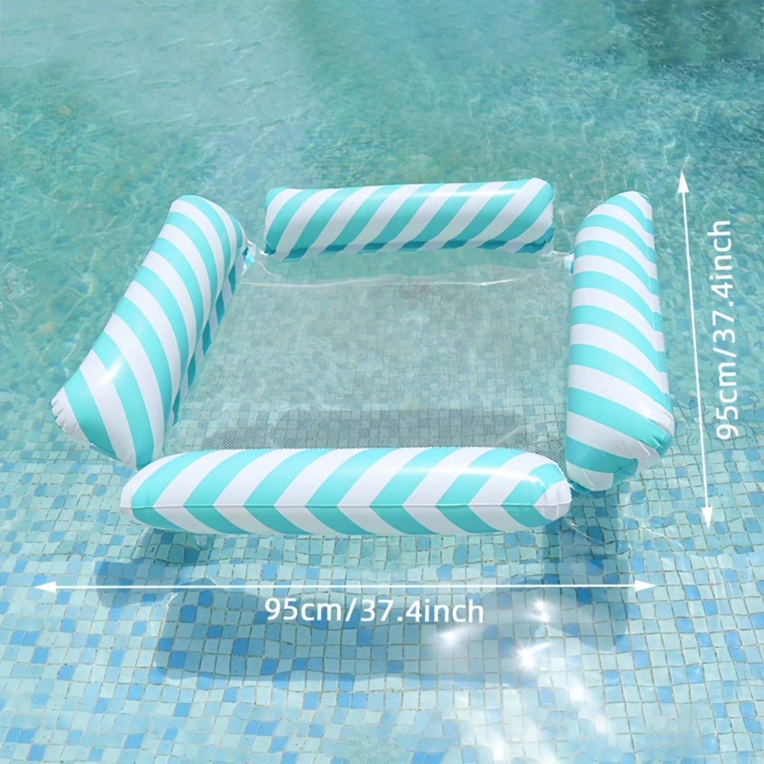 1pc Foldable Inflatable Water Hammock, Floating Swimming Pool Chair, Portable Four Tubes Slant Stripe Swimming Bed