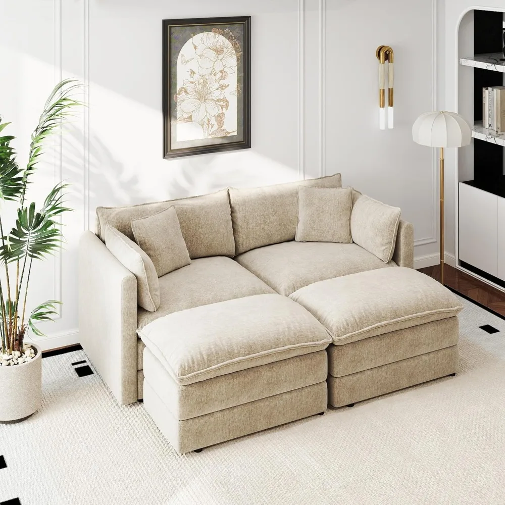 

Modular Sectional Sofa Modern Convertible Loveseat Couch,77.16 Inch Deep 2-Seater Sofas Comfy Chenille Cloud Sofas