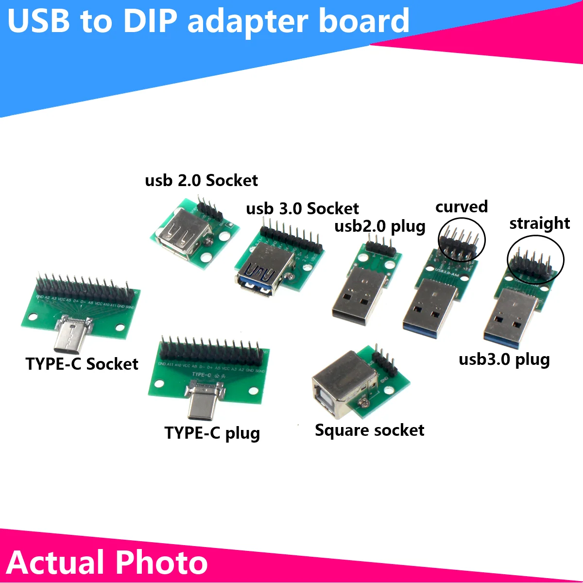 1pcs USB to DIP adapter board TYPE-C/male/female socket, direct insertion into B-type square interface printer