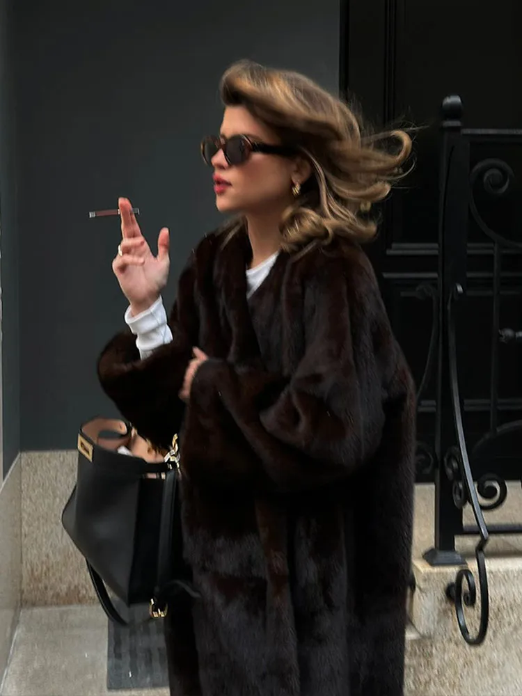 2024 Autumn Winter Woman Retro Faux Fur Long Coat Female Fashion Versatile Long Sleeves Loose Coat Lady High Street Outwear