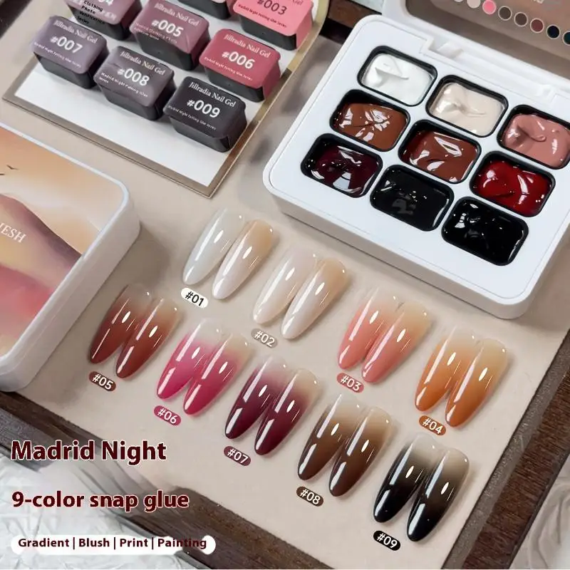 9-Farben-Malgel, Glitzer, mehrfarbig, selbstklebend, Gel-Nagellack, Farbverlauf, UV-LED, Nagelkunst-Gel, hohe Sättigung, Nagelstudio