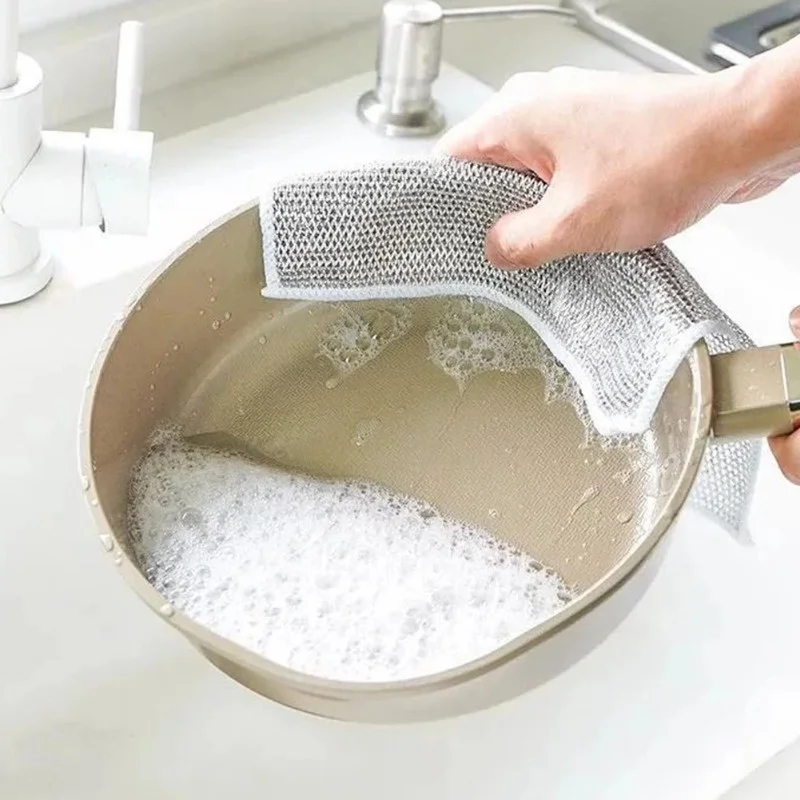 Stainless Steel Wire Cleaning Cloth Powerful Stain Removal Kitchen Dishcloth Pliable Tough Durable Kitchen Dishcloth Kitchenware