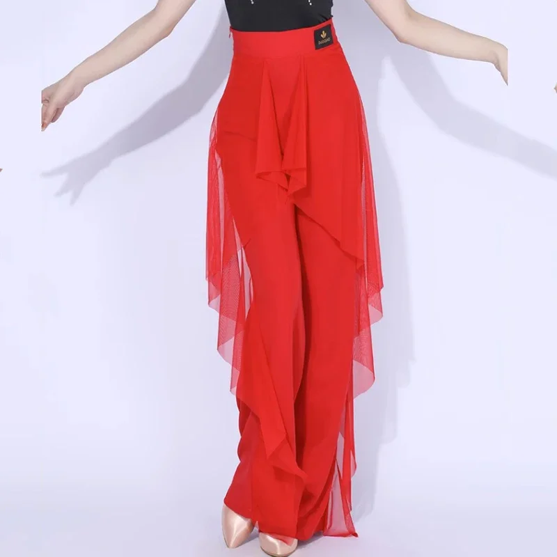 Pantaloni da ballo moderni da donna Nuovo costume da ballo latino sociale a vita alta Pantaloni da pratica a gamba larga