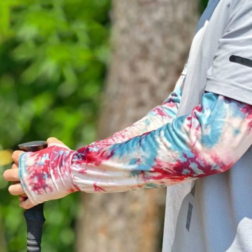 

Tie Dyeing Long Ice Silk Sleeves Sun Protection Ethnic Style Sunscreen Arm Covers High Elastic Ice Sleeves Cycling Gloves Summer