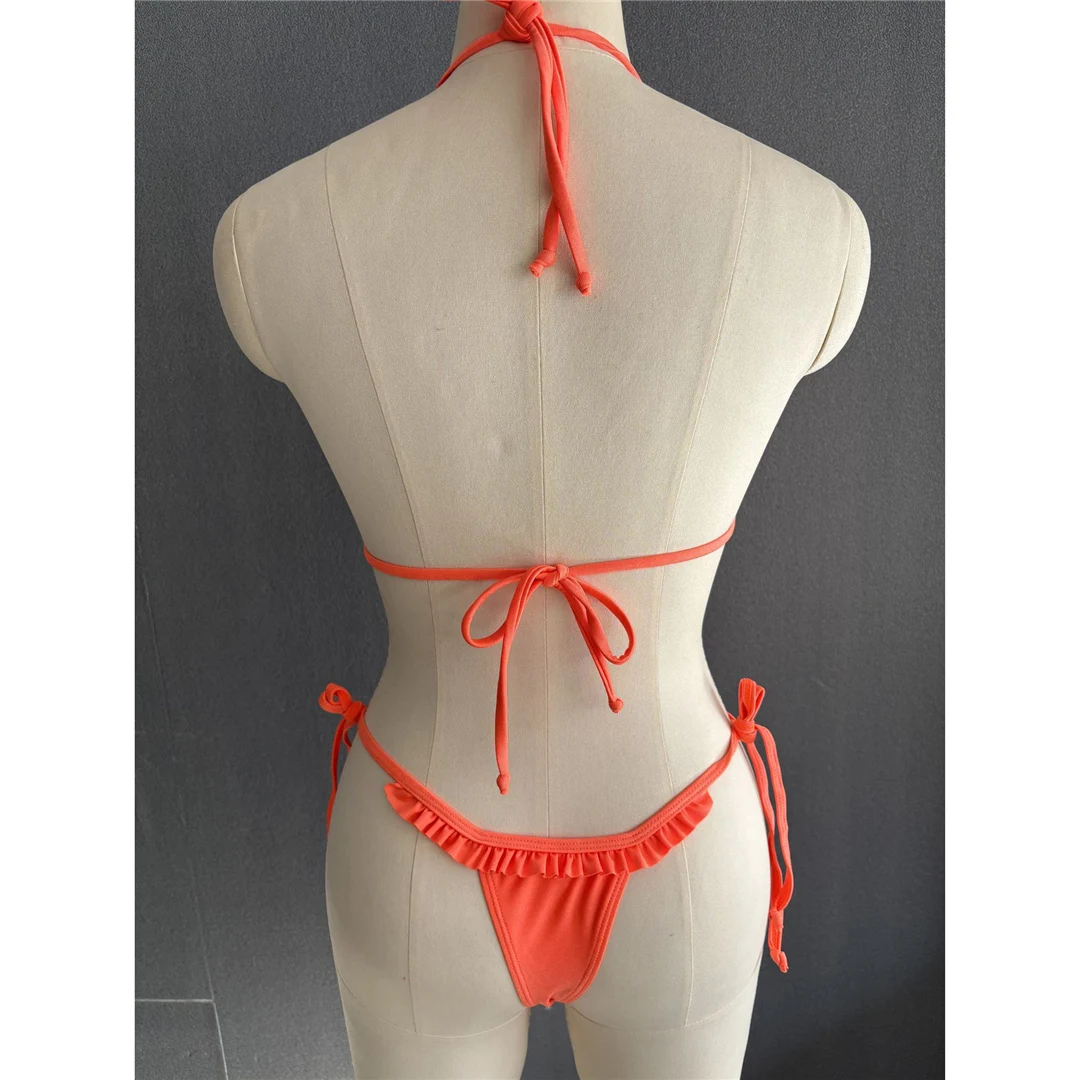 S - XL Neckholder-Bikini mit Rüschen und Raffungen, zweiteiliger Bikini-Set für Damen, Badeanzug, Badebekleidung, Badehose, Modell V6143 – Detail 15