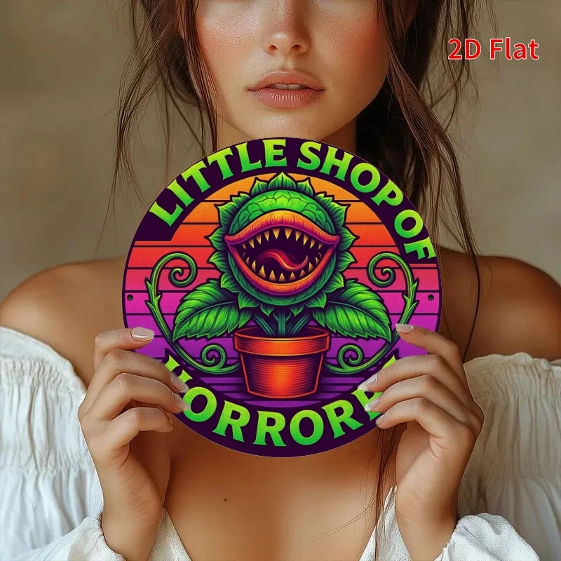 1pc Round Metal Ironing Pad Small Shop Horror Plants Vintage Metal Sign Hanging Decoration Window Decor Living Room