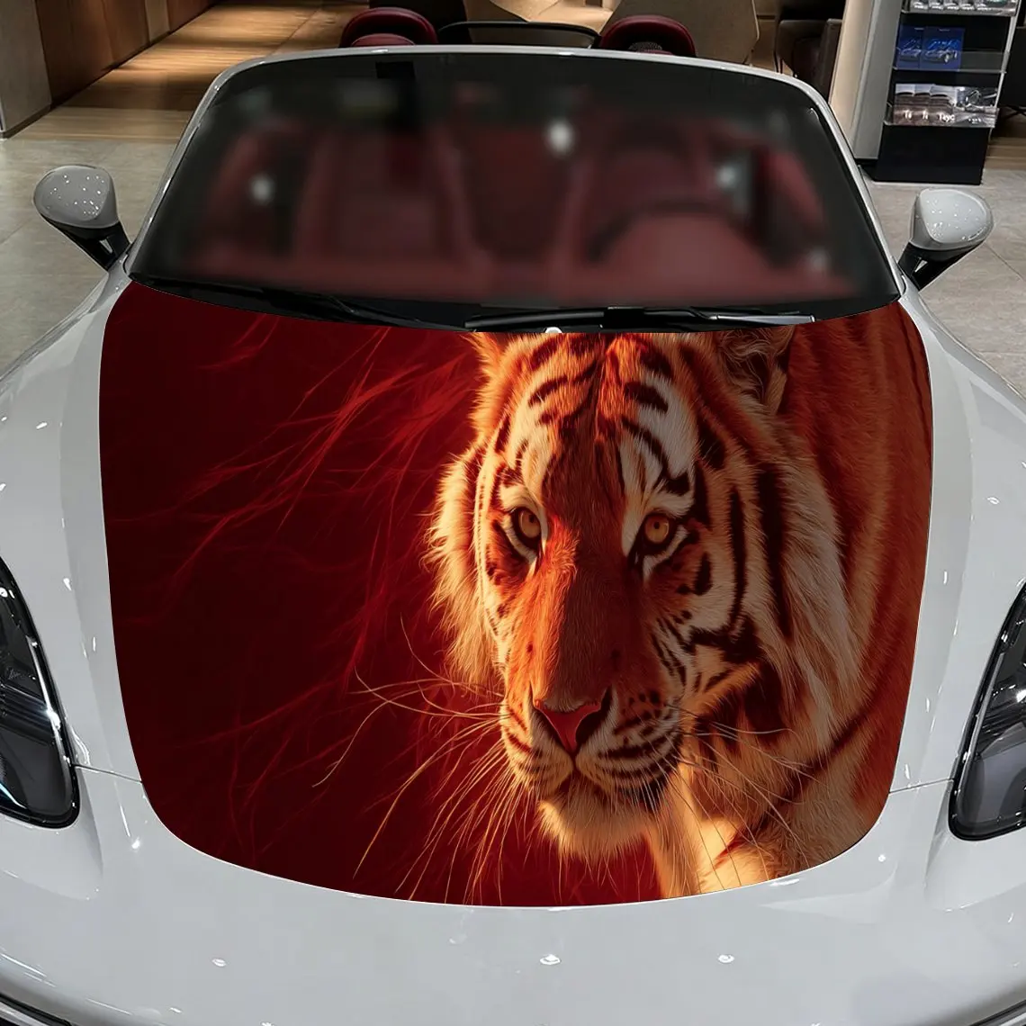 

Intense Red Fiery Tiger Car Hood Stickers - Self-Adhesive, Waterproof and Durable Vinyl Wrap, Decorate And Protect Your Car - Th