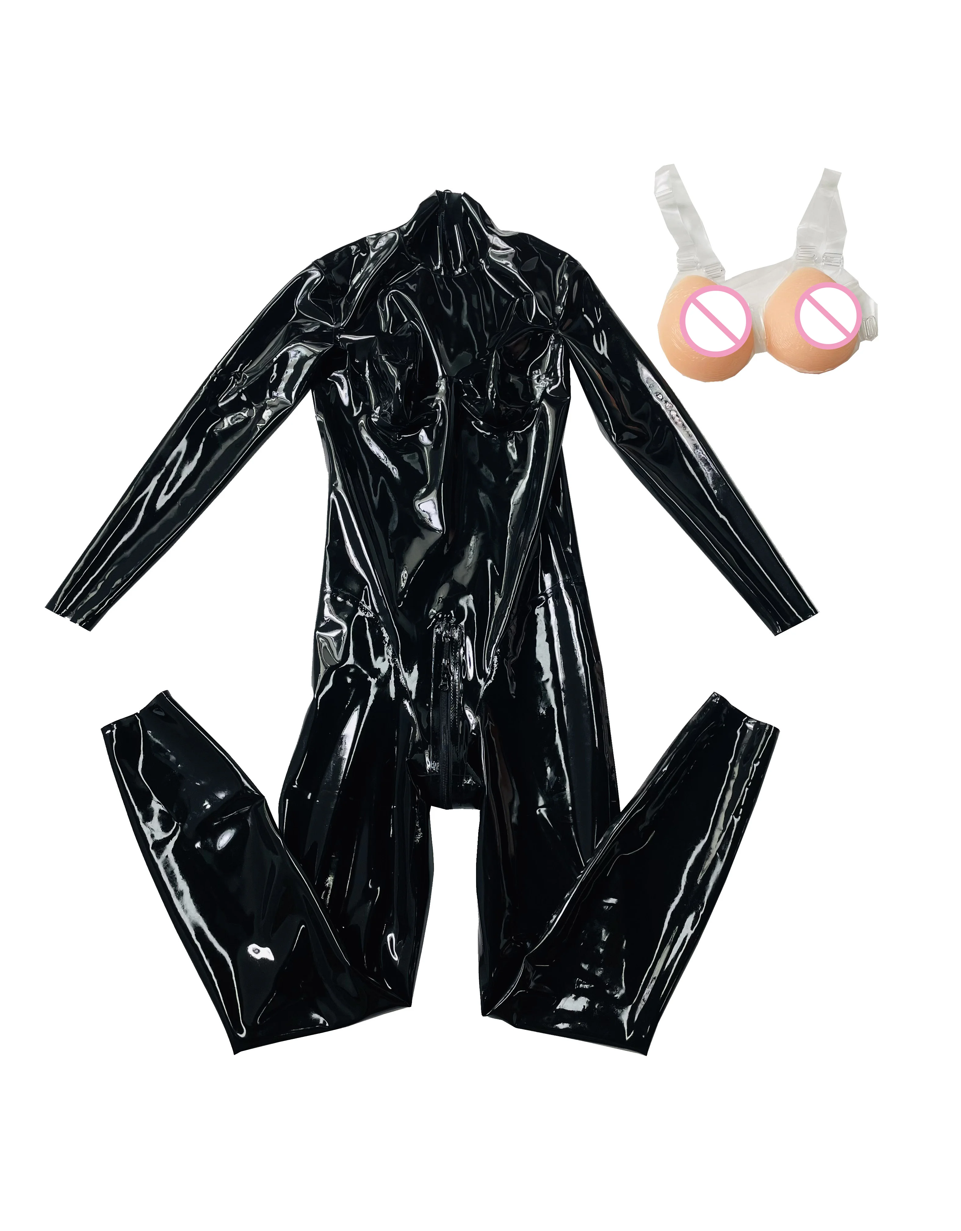 

Latex gummi catsuit with 1600g shoulder silicone breast cross-dresser 0.4mm