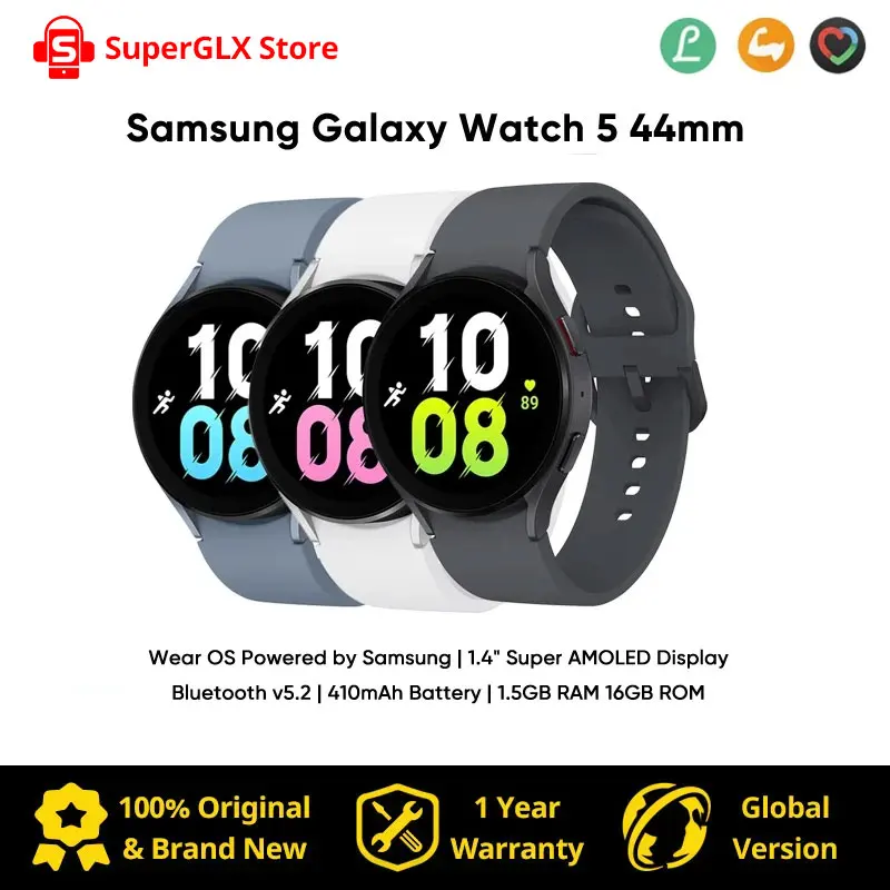 Original Samsung Galaxy Watch 5 44mm Smartwatch Sapphire Glass Display Blood Pressure Measurement ECG Fitness Watch Fast Charge