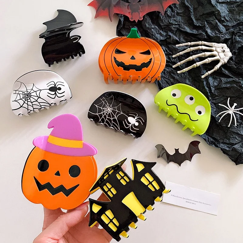 

DuoShang New Style Halloween Funny Pumpkin Spider Acetate Hair Claw Light Luxury Halloween Claw Clip for Women Hair Accessories