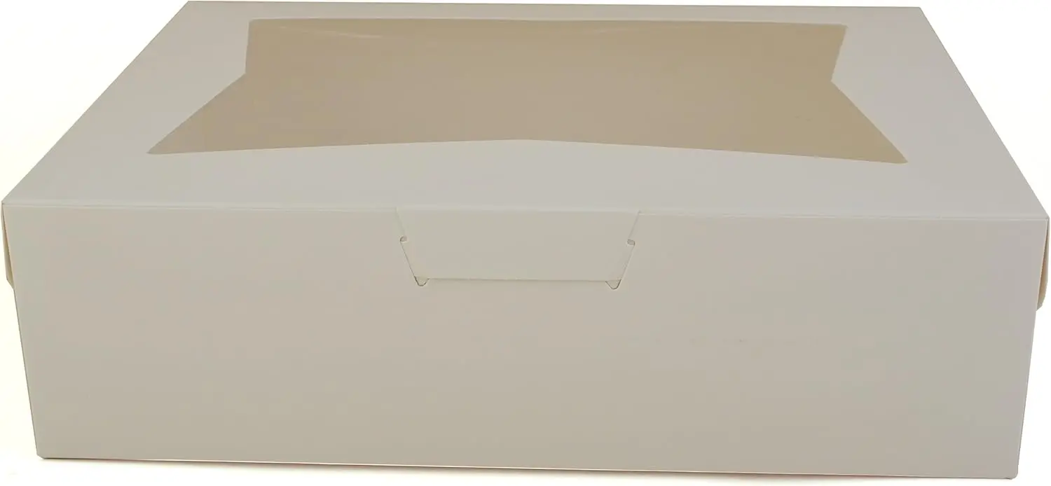 White Window Bakery Boxes with Tuck-in Lid, 10x14x4 Inches, Paper, 100 per Carton