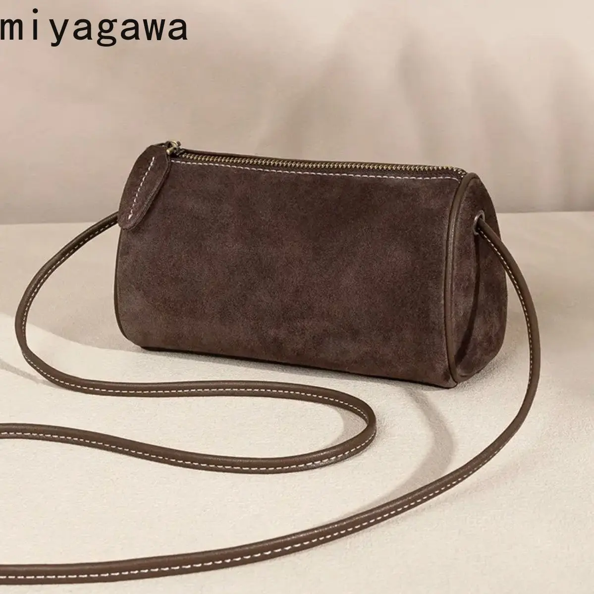 Miyagawa 2024 Niche Fashion Single Shoulder Cross Body PU Retro Cylindrical Shoulder Bags Women's Bag