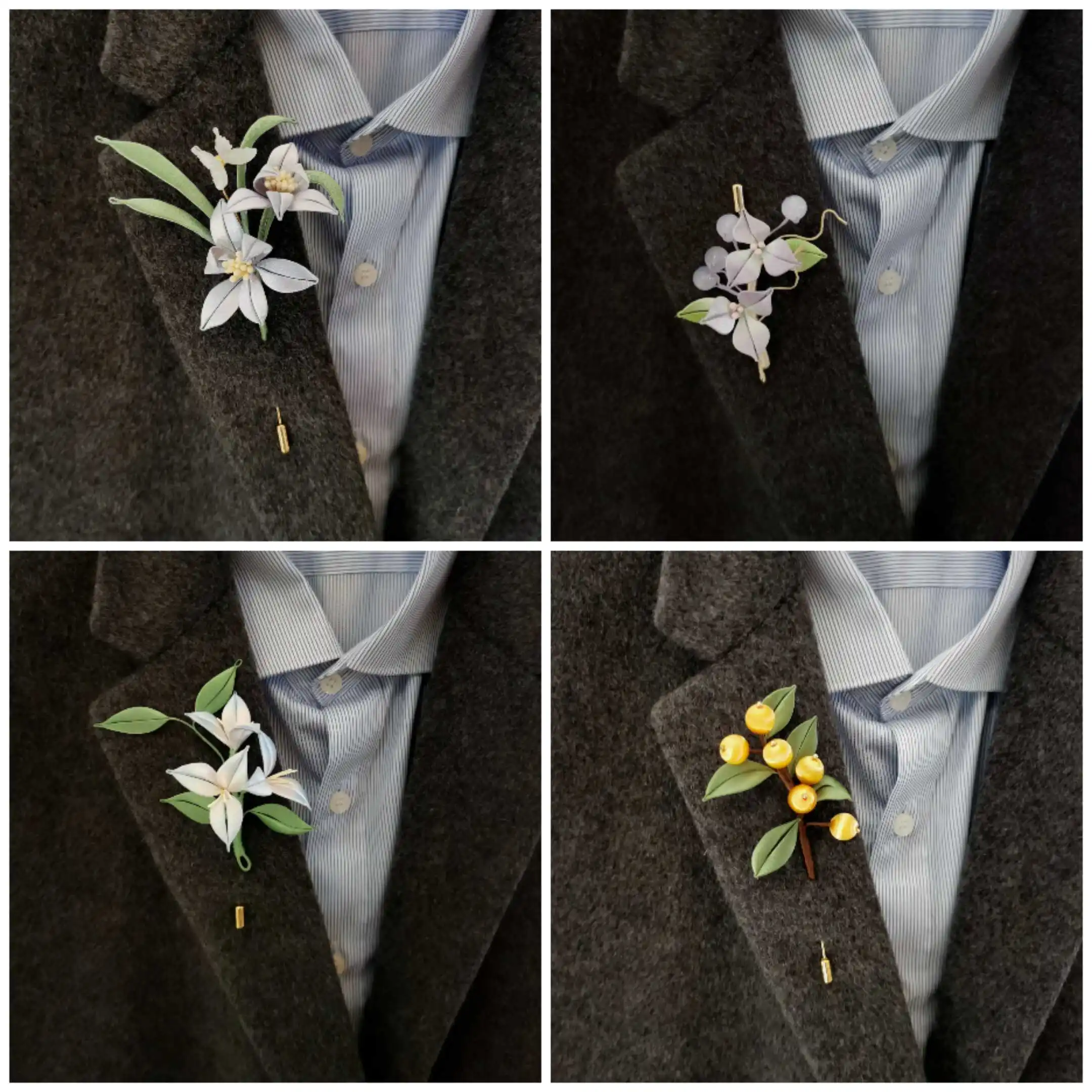 Chinese Intangible Cultural Heritage Chan Hua Orchid Bougainvillea Golden Fruit Brooch Traditional Hanfu Style Elegant Jewelry