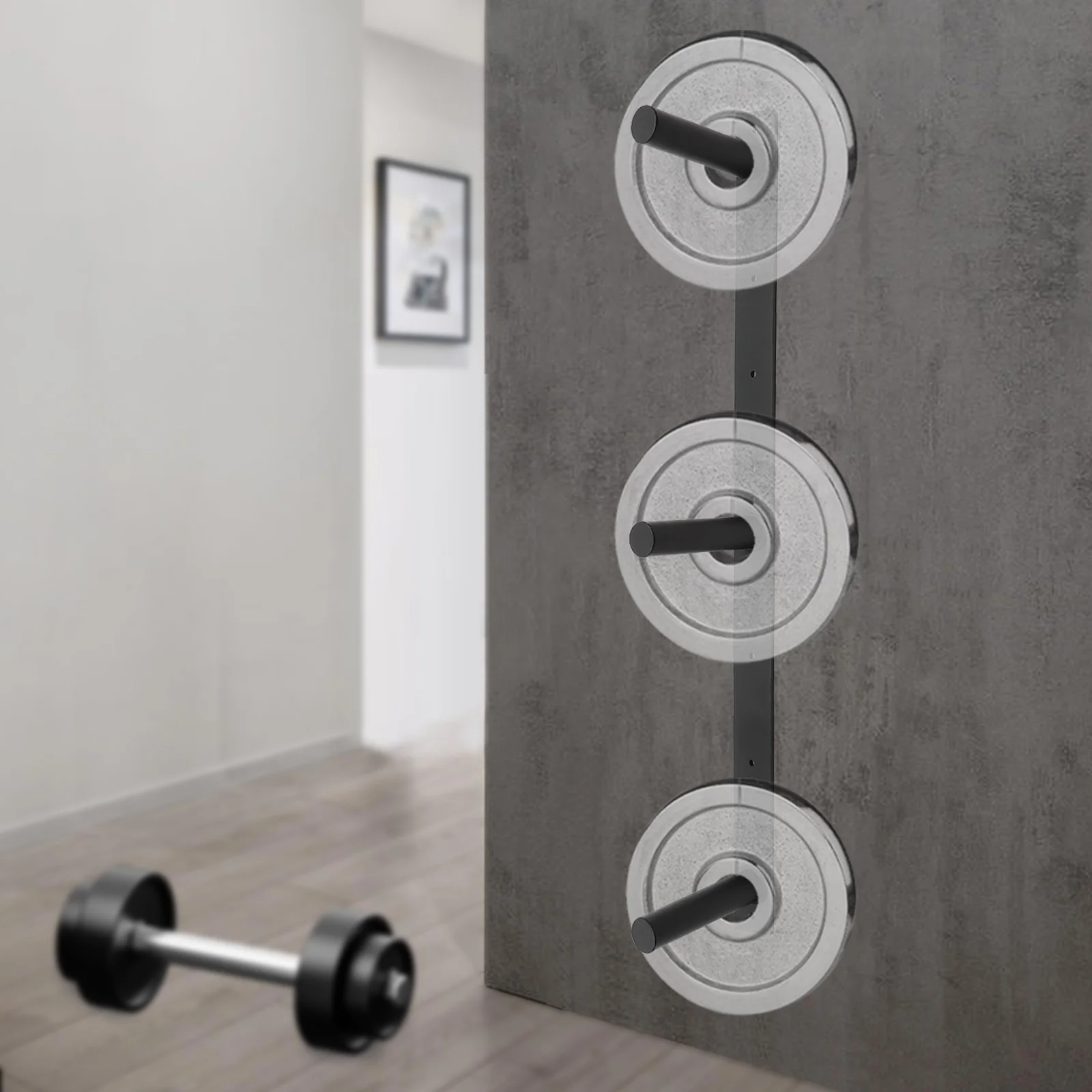 Black Weight Plate Storage Rack wITH 3 Pegs, Wall Mounted Weight Plate Holder, Bumper Plate Storage For Home Gym