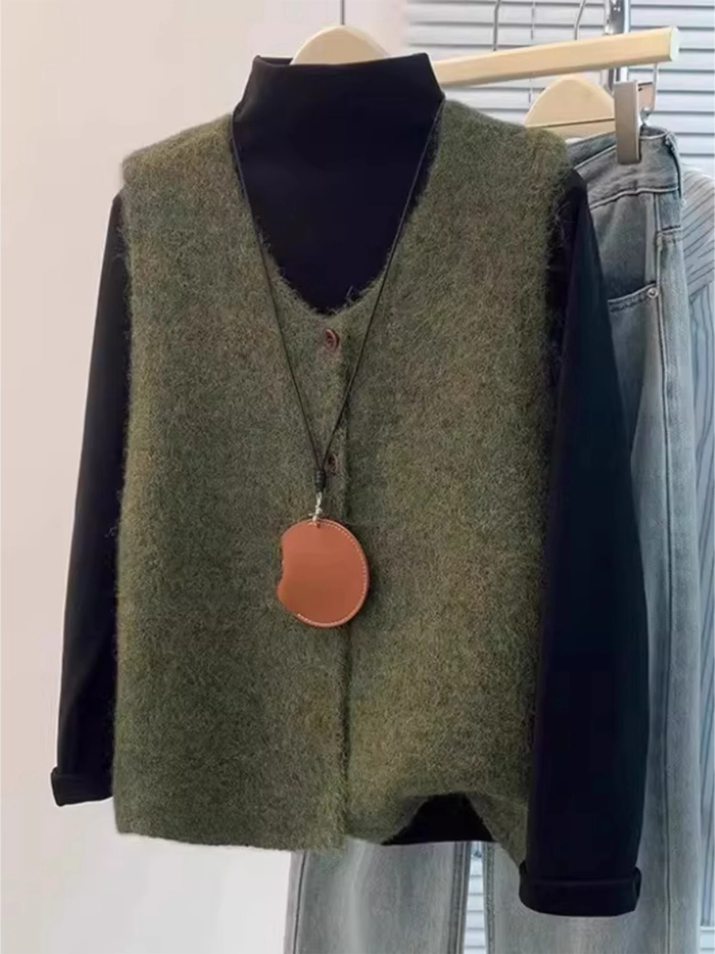 

Вязаный жилет женский, весенний, больших размеров, модный, свободного кроя, с круглым вырезом, для повседневной носки