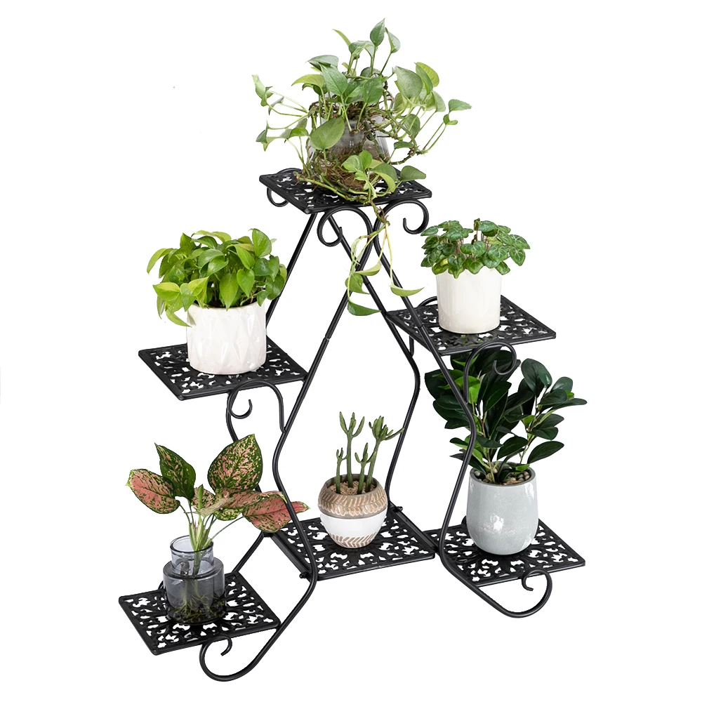 

Artisasset One Black Paint 30.3 Inch High Pentagon 3 Layers 6 Seats Potted Plant Stand Flower Rack With Pattern Layout[US-Stock]