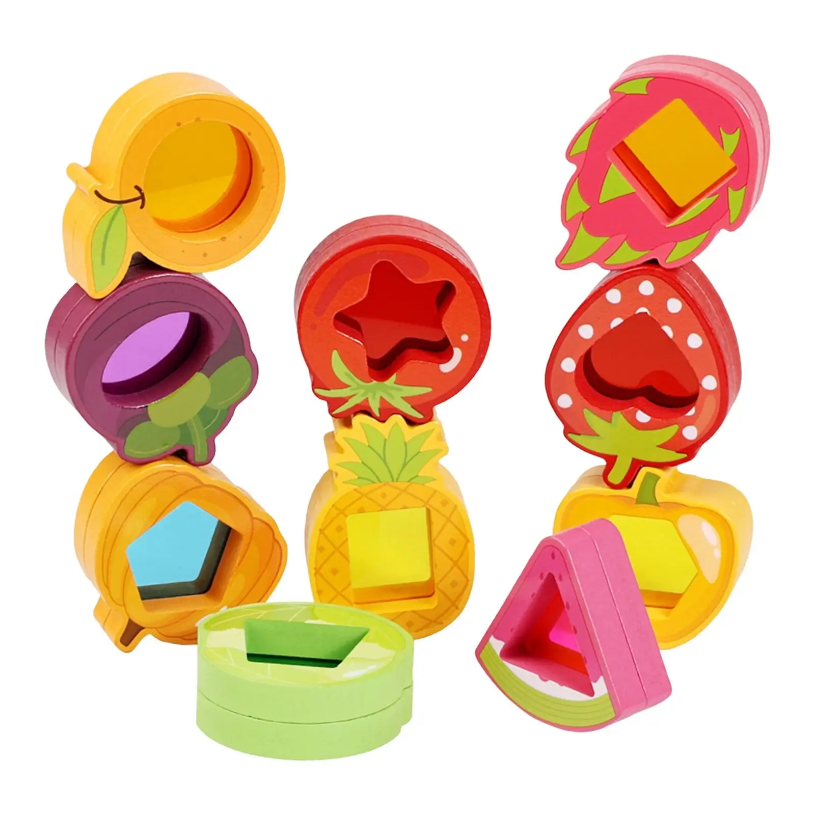 子供用木製積み木 フルーツ野菜の形と色の認識を学ぶ子供向け